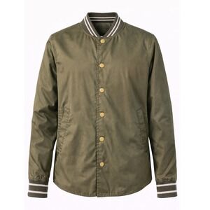 Old Navy Boys Olive Green Bomber Jacket Size M 8 Snap Button Varsity Coat Kids